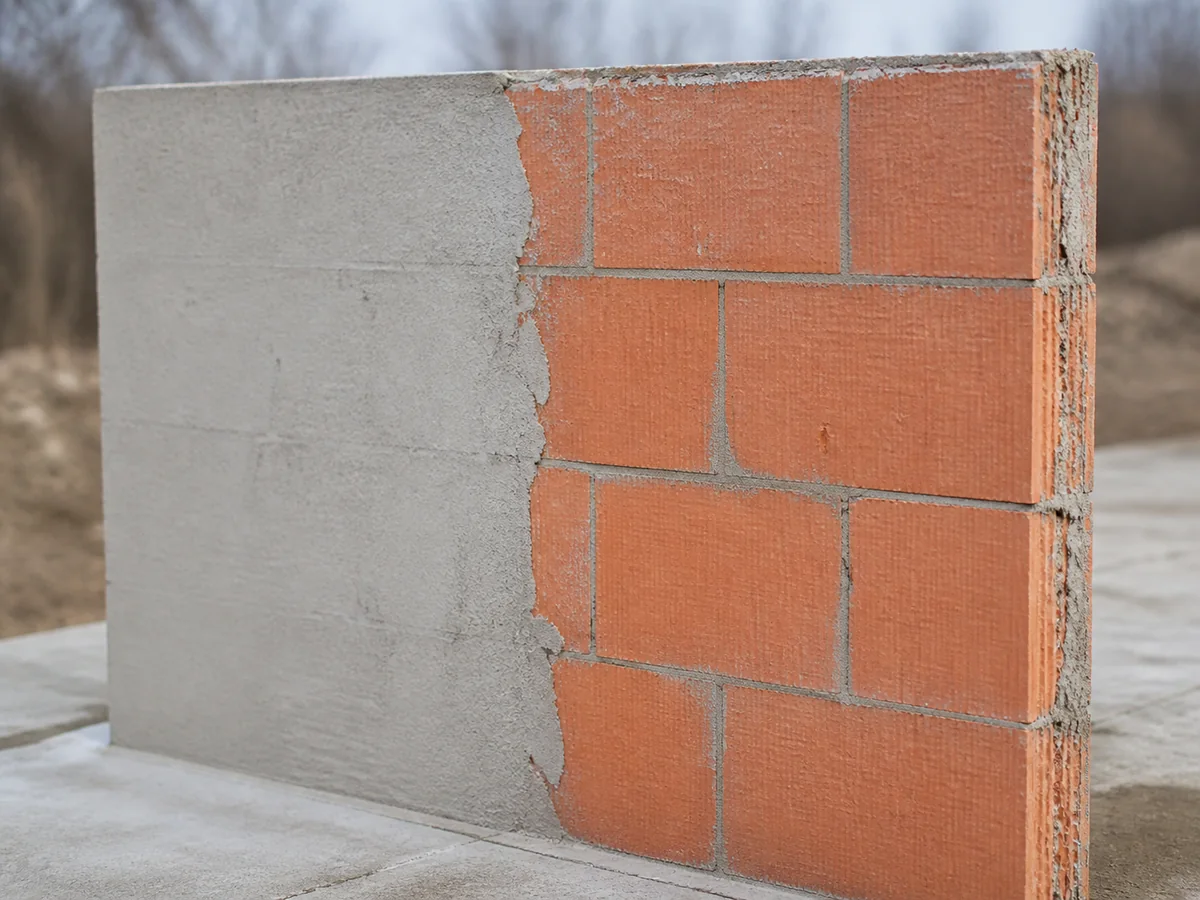 Výsek zdiva s částečně srovnaným minerálním podkladem